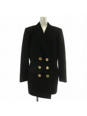 Christian Dior Vintage Tailored Jacket Bleather Wool Double 6 B Shoulder Pads